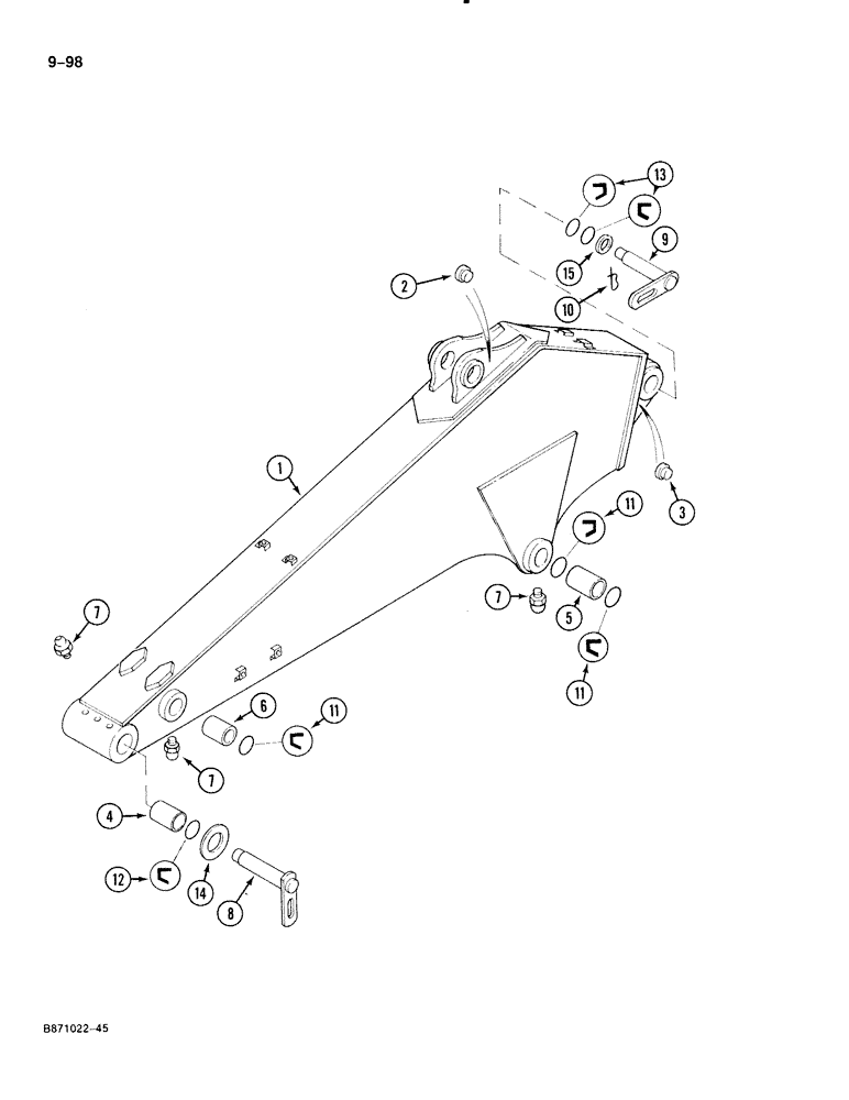 Схема запчастей Case 888 - (9-098) - ARM AND MOUNTING PINS, WITH 2.70 M ARM (09) - CHASSIS