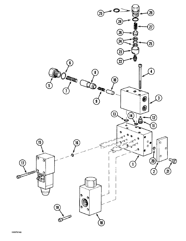 Схема запчастей Case 888 - (8C-38) - SOLENOID VALVE AND SWING BRAKE RELEASE (08) - HYDRAULICS