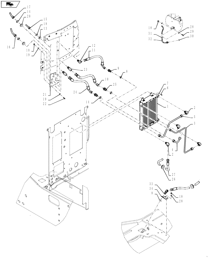 Схема запчастей Case 1121F - (25.100.03[02]) - AXLE COOLER (25) - FRONT AXLE SYSTEM