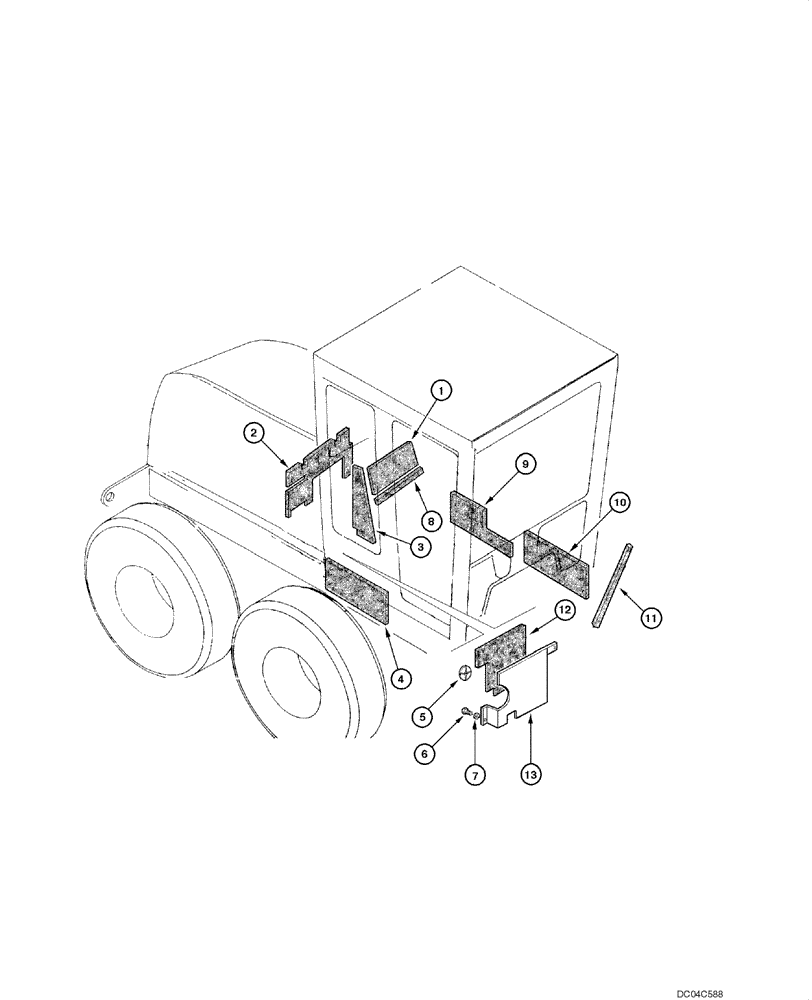 Схема запчастей Case 845 - (09.23[00]) - NOISE INSULATOR - ENGINE HOOD (09) - CHASSIS