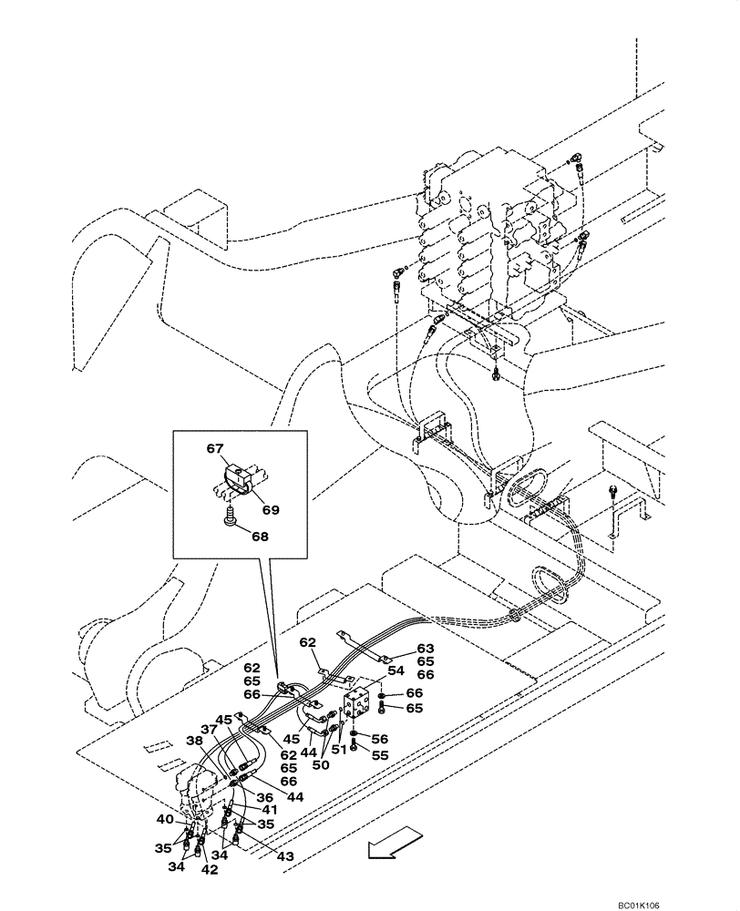 Схема запчастей Case CX800 - (08-23) - PILOT CONTROL LINES, TRAVEL - MODELS WITHOUT LOAD HOLD (08) - HYDRAULICS