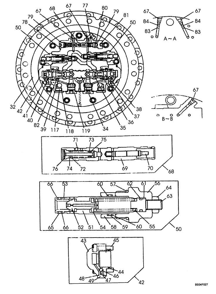 Схема запчастей Case CX160 - (06-05) - MOTOR ASSY - TRAVEL, INLET AND OUTLET (06) - POWER TRAIN