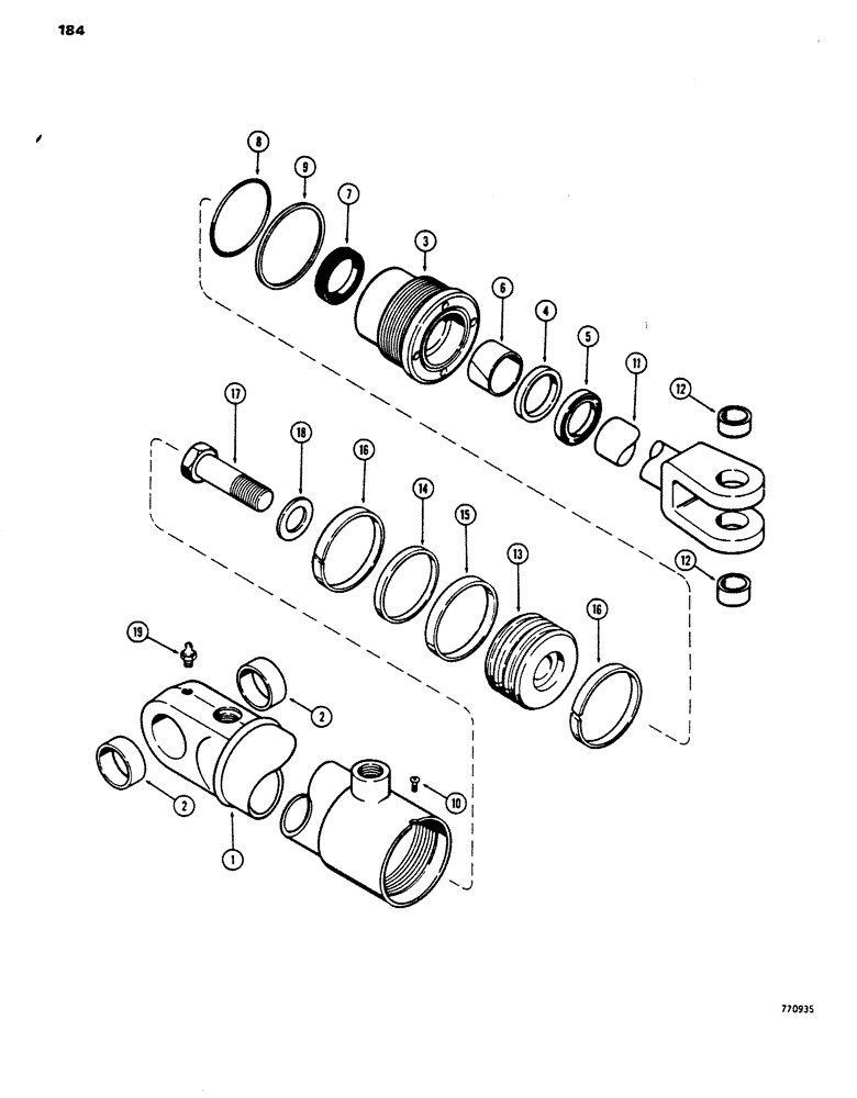 Схема запчастей Case 450 - (184) - G101225 LOADER HYDRA-LEVEL CYLINDER, TUBE IS STAMPED WITH CYLINDER PART NUMBER (07) - HYDRAULIC SYSTEM