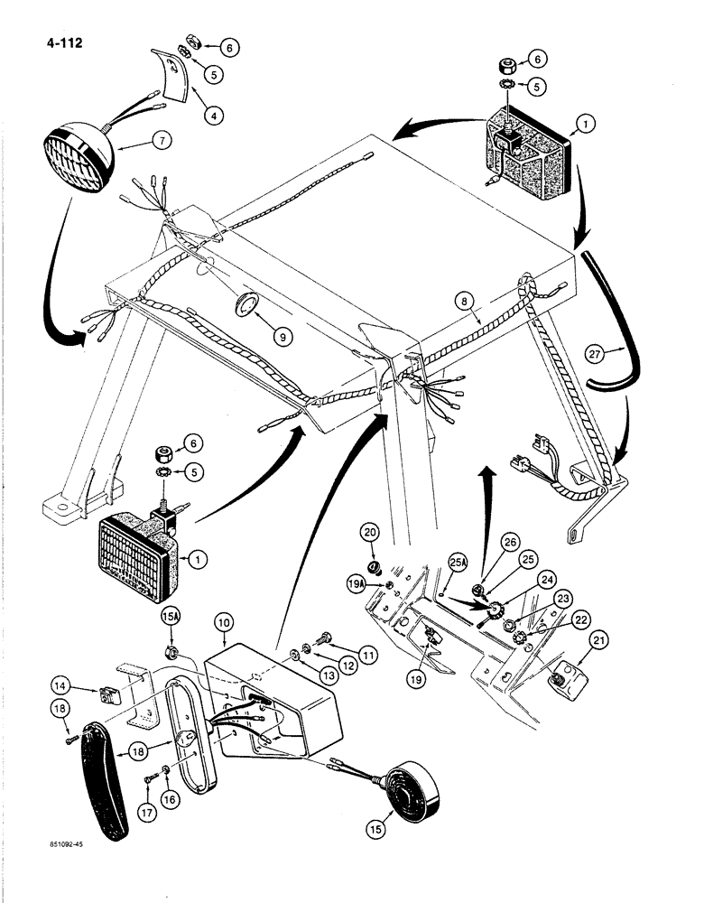 Схема запчастей Case 780C - (4-112) - 24 VOLT TRACTOR LAMP ELECTRICAL CIRCUIT, WITH CANOPY (04) - ELECTRICAL SYSTEMS