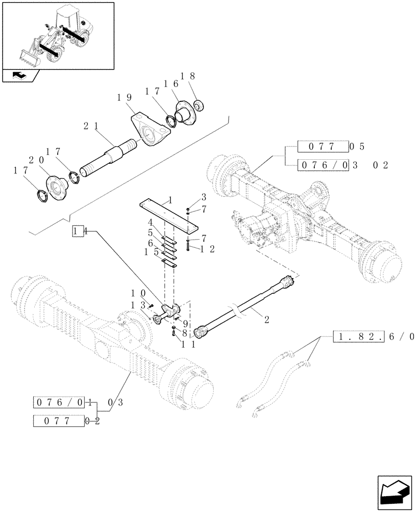 Схема запчастей Case 321E - (077/02) - 35KM/H ARTICULATED SHAFT (HIGH SPEED) (05) - REAR AXLE