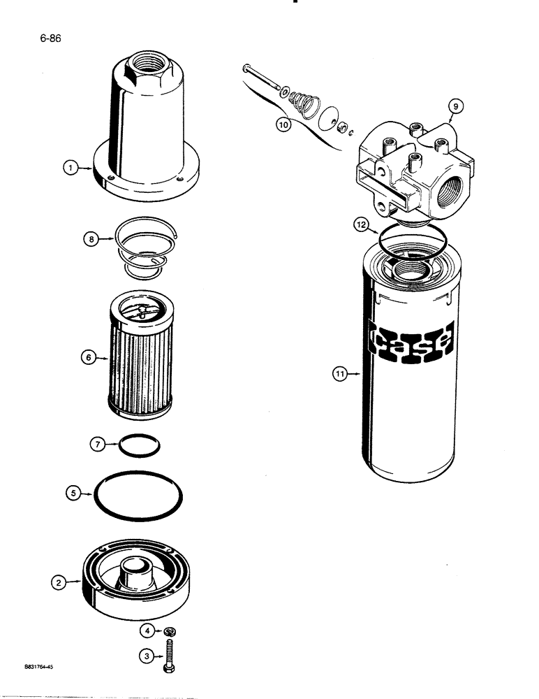 Схема запчастей Case 450C - (6-86) - HYDRAULIC OIL FILTERS, D35144 TRANSMISSION OIL FILTER, SUCTION LINE (06) - POWER TRAIN