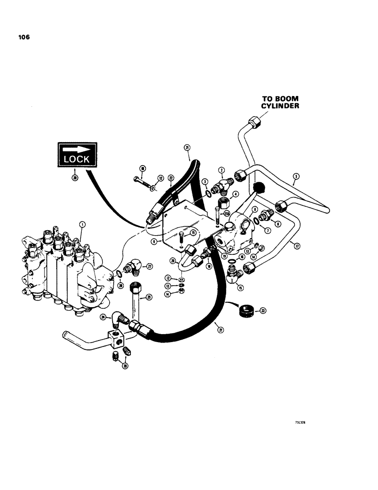 Схема запчастей Case 35 - (106) - BOOM LOCKOUT HYDS, CASE - CESSNA VALVES, USED ON MDLS W/ BACKHOE SN 5251151 & AFT 