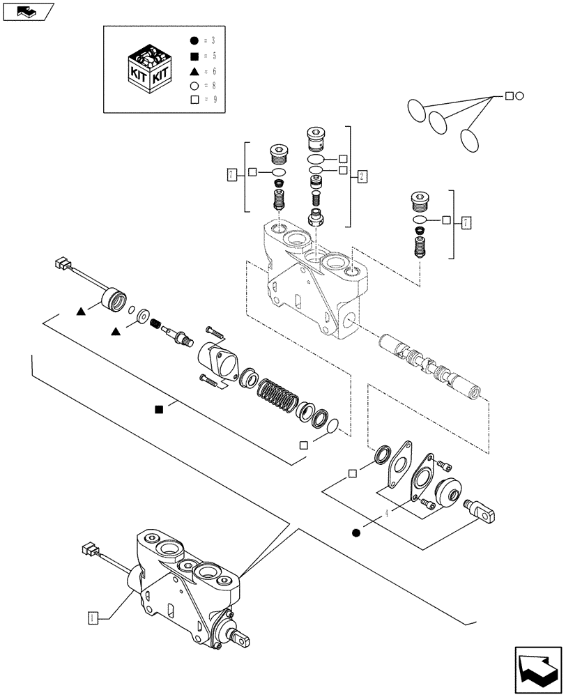 Схема запчастей Case 590SN - (35.724.09[03]) - LOADER CONTROL VALVE, 2 SECTIONS - BUCKET SECTION (35) - HYDRAULIC SYSTEMS