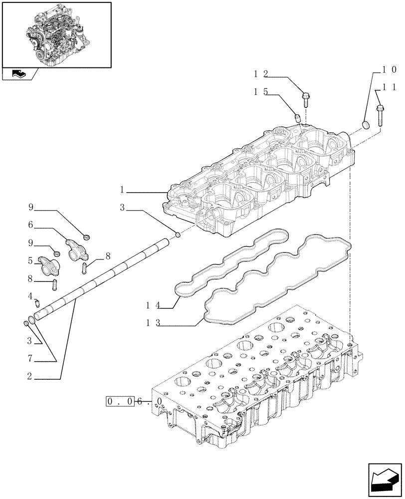 Схема запчастей Case F5CE9454E A001 - (0.06.6) - ROCKER SHAFT (504154674) 