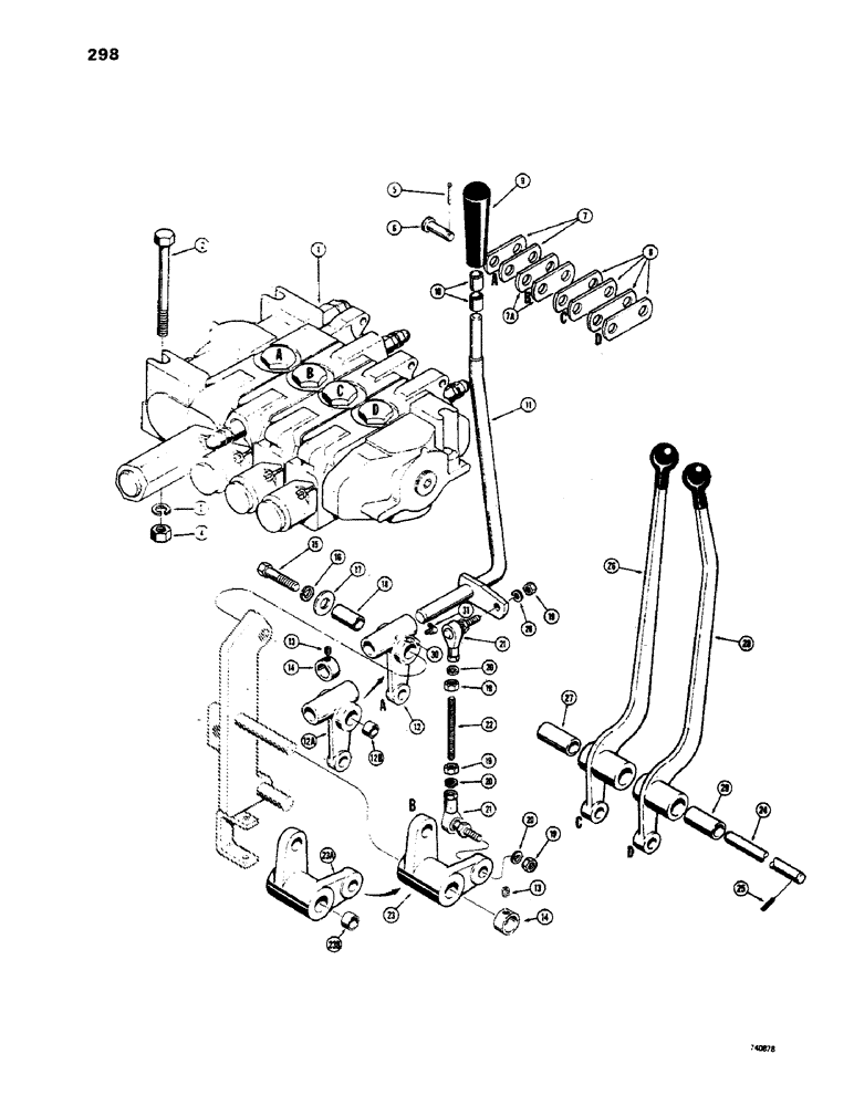 Схема запчастей Case 850 - (298) - LOADER AND DOZER 4 SPOOL CONTROL VALVES AND LEVERS, LOADER VALVES W/ MAGNETIC SPOOL DETENT (07) - HYDRAULIC SYSTEM