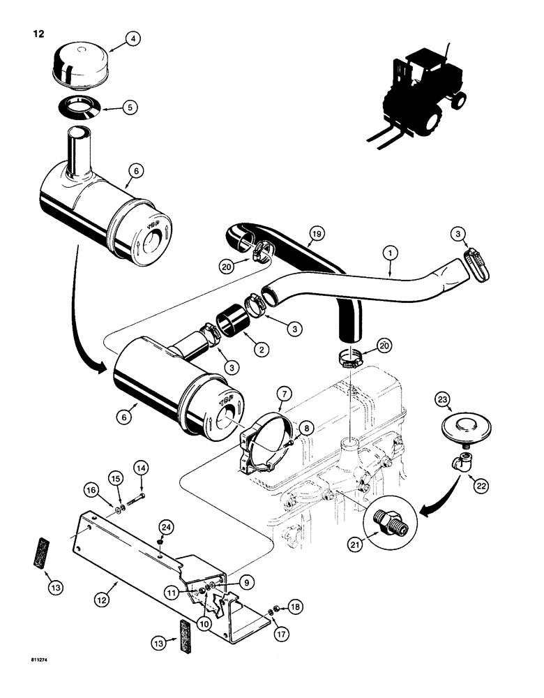 Схема запчастей Case 585D - (012) - AIR CLEANER AND AIR INTAKE PARTS (10) - ENGINE