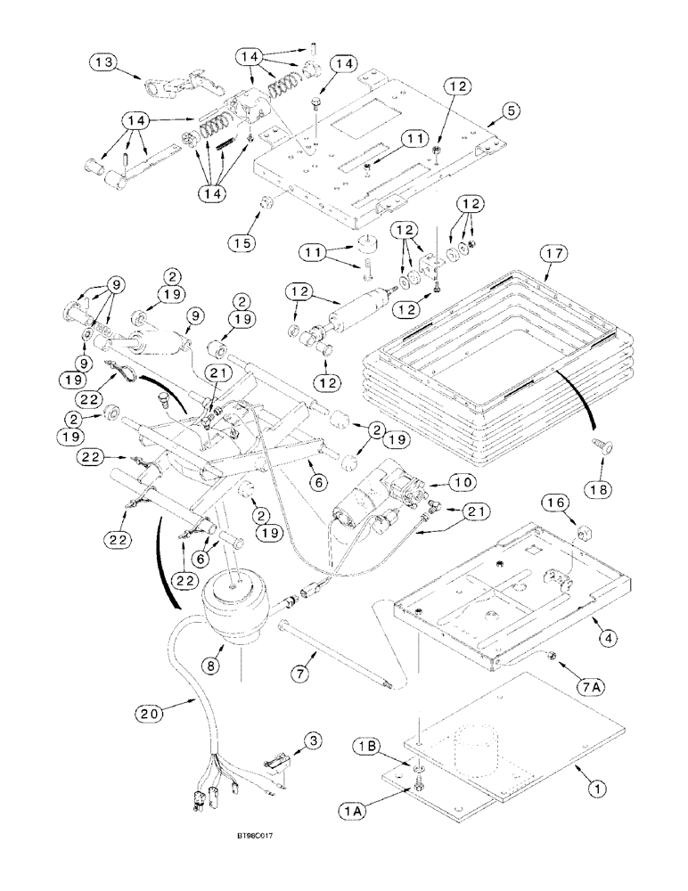 Схема запчастей Case 580L - (9-082) - DELUXE AIR SUSPENSION SEAT, SUSPENSION ASSEMBLY AND PEDESTAL, 580L MODELS (09) - CHASSIS/ATTACHMENTS