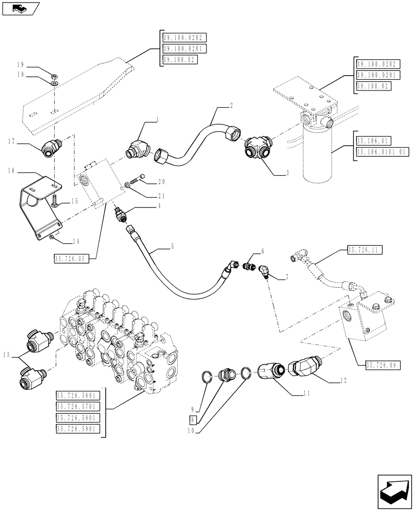 Схема запчастей Case 580SN WT - (35.726.12) - VAR - 423084 - VALVE INSTALL - BACKHOE CONTROL, DUAL AUXILIARY (PILOT CONTROLS) VARIABLE VALVE PUMP (35) - HYDRAULIC SYSTEMS