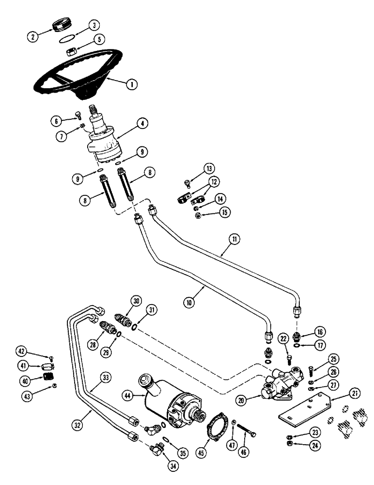 Схема запчастей Case 580B - (142) - STEERING SYSTEM CIRCUITRY, TUBES, PUMPS, AND VALVE (05) - STEERING