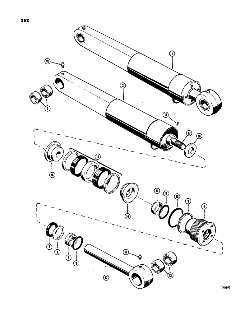 Схема запчастей Case 850 - (352) - D32907 TILT CYLINDER - TILT DOZER, HAS SPLIT OUTER ROD WIPER (07) - HYDRAULIC SYSTEM