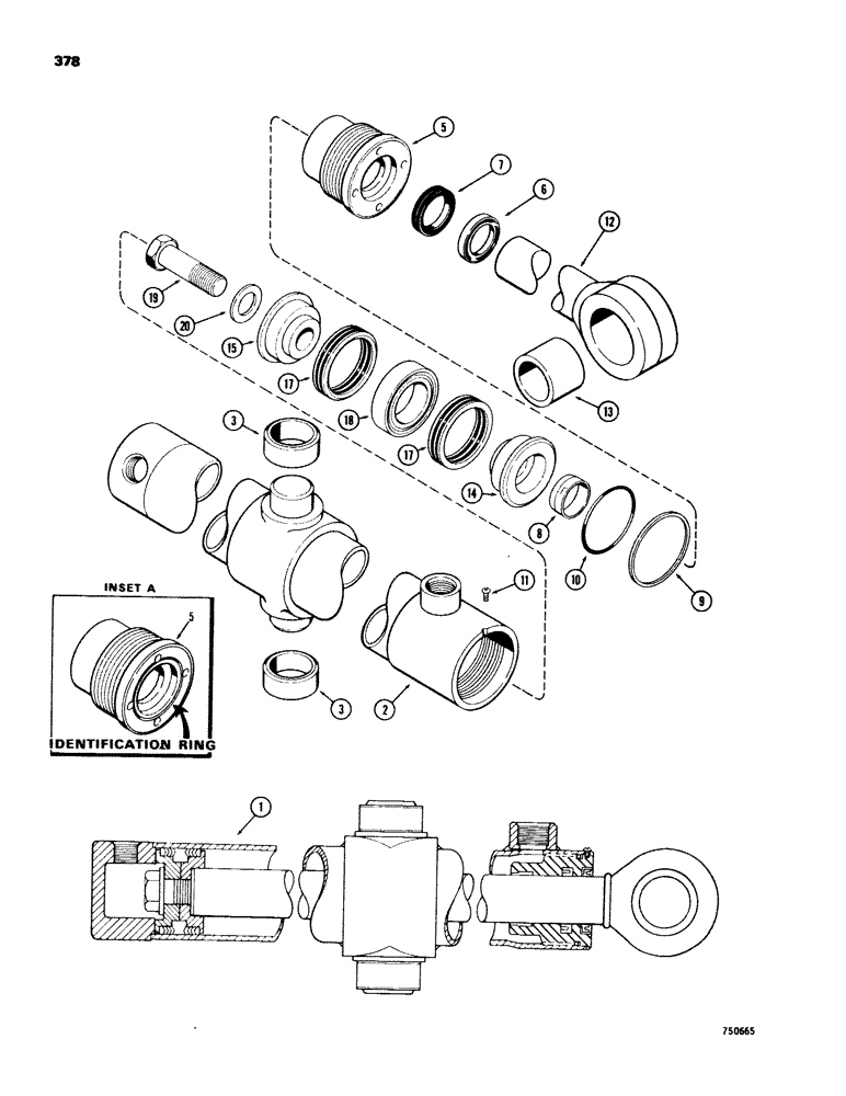 Схема запчастей Case 580C - (378) - G33420 AND G33421 LOADER BUCKET CYLINDERS, WITH TWO PIECE PISTON (08) - HYDRAULICS