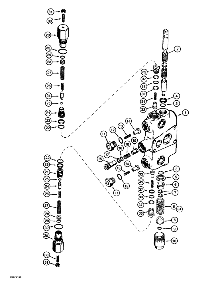 Схема запчастей Case 580SL - (8-126) - BACKHOE CONTROL VALVE, SWING SECTIONS (08) - HYDRAULICS