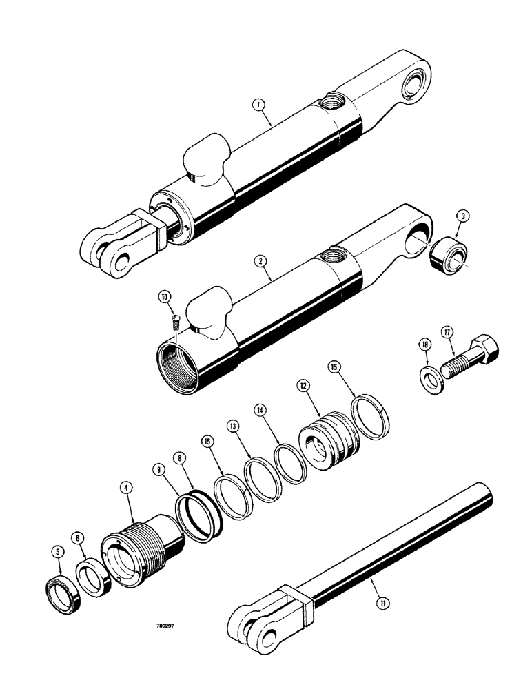 Схема запчастей Case 680CK - (346) - G102516 3-PT. HITCH TILT CYL., 2-1/2" DIA. CYL. WITH 6" STROKE WITH ONE PIECE PISTON (35) - HYDRAULIC SYSTEMS