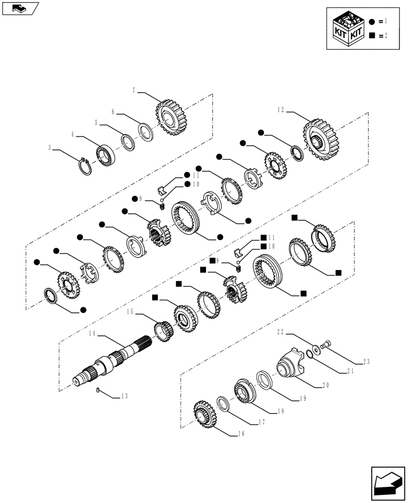 Схема запчастей Case 590SN - (21.154.07) - VAR - 423058 - STANDARD TRANSMISSION - SHAFT, SECONDARY - 2WD (21) - TRANSMISSION