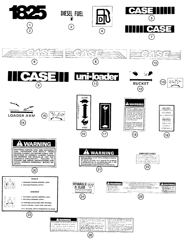 Схема запчастей Case 1825 - (9-32) - DECALS - ENGLISH, NORTH AMERICAN MODELS (09) - CHASSIS/ATTACHMENTS