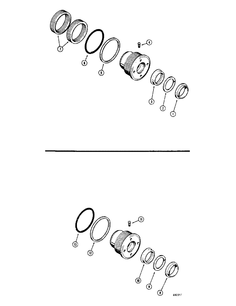 Схема запчастей Case 680CK - (266) - CYLINDER PACKING KITS, 4" CYLINDER TUBE I.D. X 2-1/4" PISTON ROD (35) - HYDRAULIC SYSTEMS
