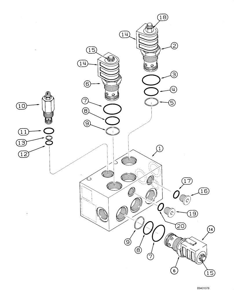 Схема запчастей Case 1845C - (08-20) - VALVE, SOLENOID - HYDRAULICS, HIGH FLOW (08) - HYDRAULICS