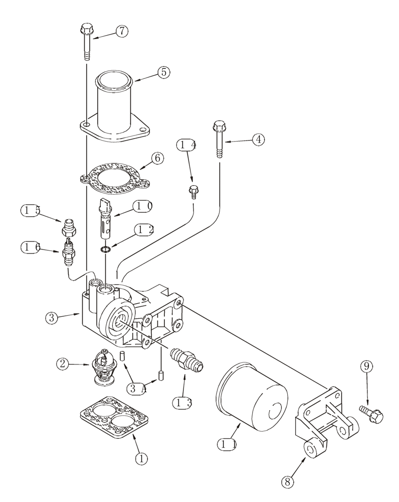 Схема запчастей Case 821C - (02-35) - HOUSING, THERMOSTAT FILTER, WATER (02) - ENGINE