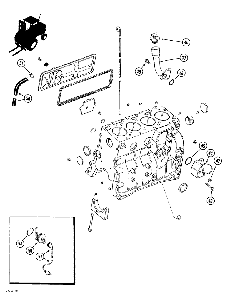 Схема запчастей Case 586E - (2-34) - CYLINDER BLOCK, PRIOR TO P.I.N. JJG0251722, 4-390 ENGINE (02) - ENGINE