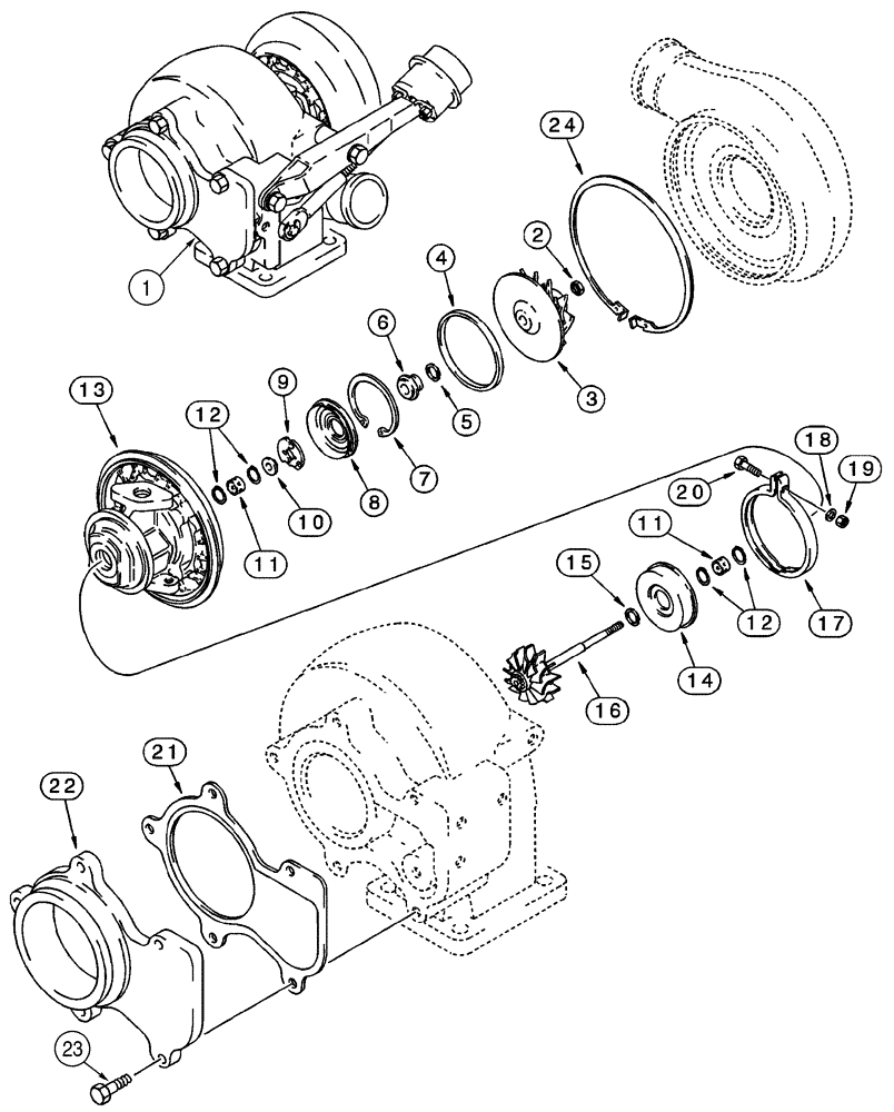 Схема запчастей Case 960 - (02-11) - TURBOCHARGER ASSY (02) - ENGINE