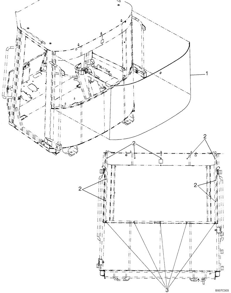 Схема запчастей Case 1021F - (90.156.01) - CAB/CANOPY - REAR GLASS (90) - PLATFORM, CAB, BODYWORK AND DECALS