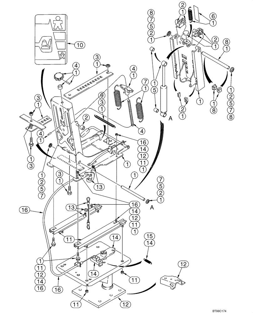 Схема запчастей Case 580M - (09-53) - SEAT PEDESTAL AND SUSPENSION, MECHANICAL SUSPENSION (09) - CHASSIS/ATTACHMENTS