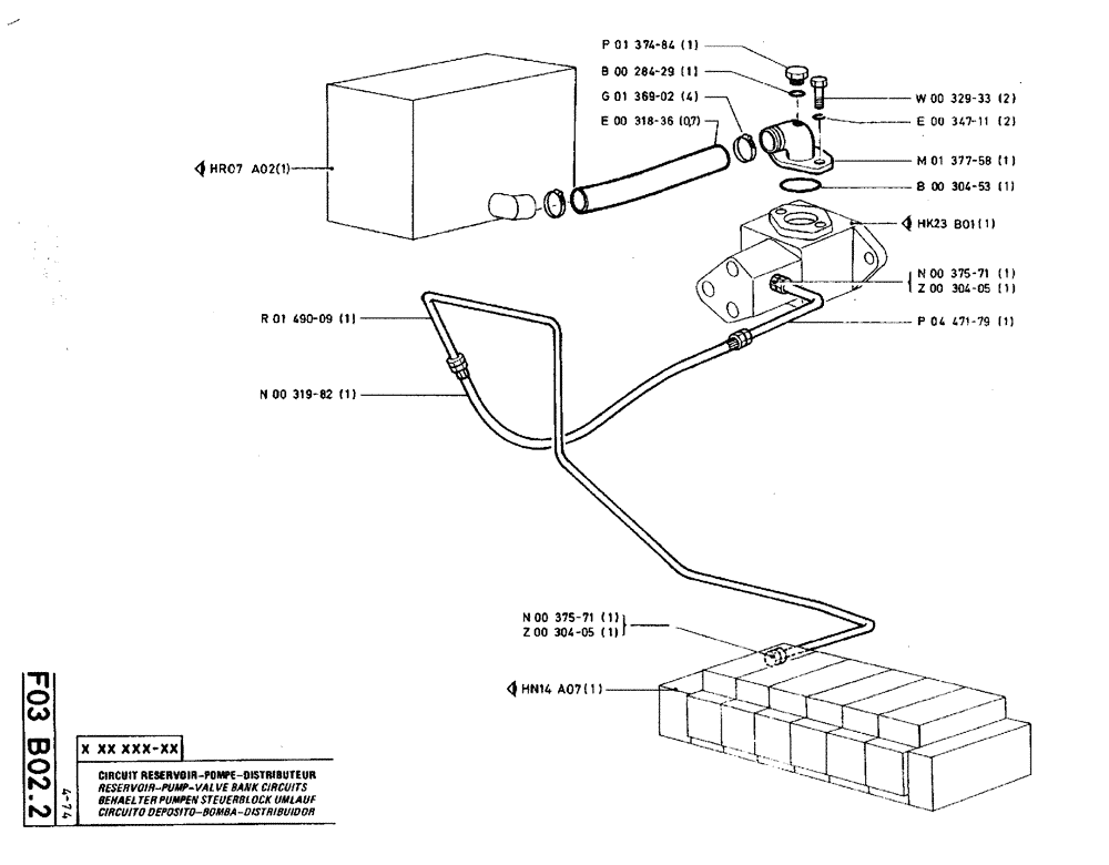 Схема запчастей Case TY45 - (F03 B02.2) - RESERVOIR, PUMP, VALVE BANK CIRCUITS (07) - HYDRAULIC SYSTEM