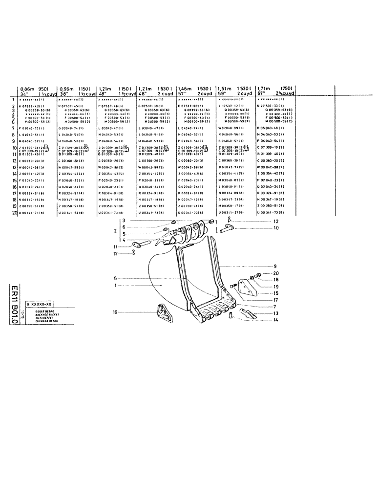 Схема запчастей Case RC200 - (120[4]) - BACKHOE BUCKET - 1,46 M, 1530 (57" 2 CU. YD.) 