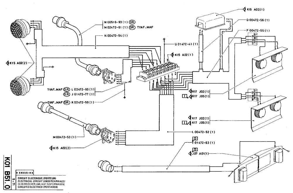 Схема запчастей Case TY45 - (K01 B51.0) - ELECTRICAL CIRCUIT - UNDERCARRIAGE (06) - ELECTRICAL SYSTEMS