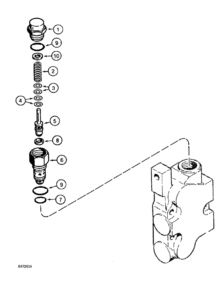 Схема запчастей Case 860 - (8-042) - BACKHOE CONTROL VALVE ASSEMBLY - H672270 (KONTAK) - MAIN RELIEF VALVE ASSEMBLY (08) - HYDRAULICS