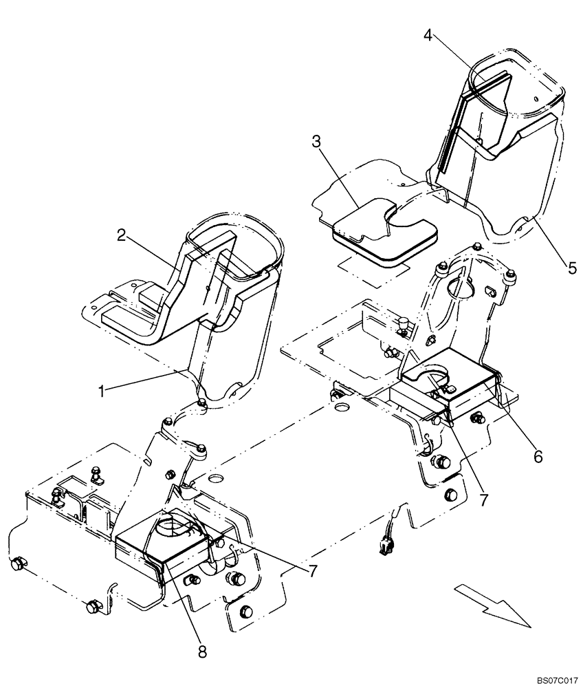 Схема запчастей Case 430 - (09-22F) - NOISE CONTOL - CONSOLE (MODELS WITH PILOT CONTROL) (09) - CHASSIS