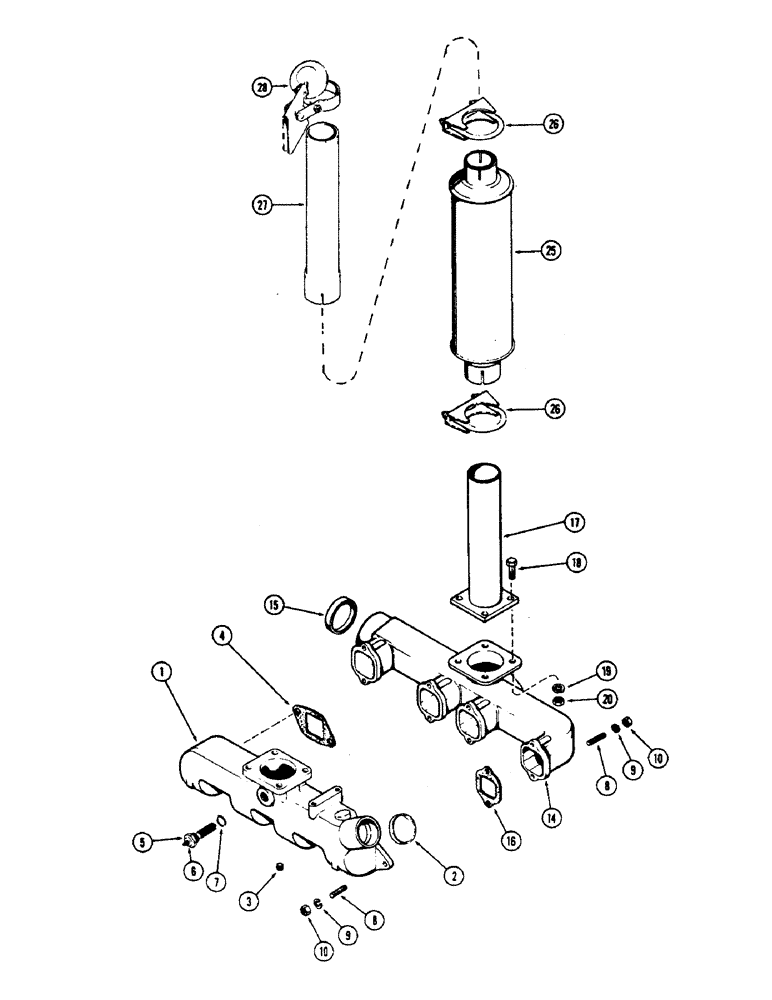 Схема запчастей Case W7E - (009A) - MANIFOLD & MUFFLER, (301B) DIESEL ENGINE, VERTICAL TYPE - LATE PRODUCTION (02) - ENGINE