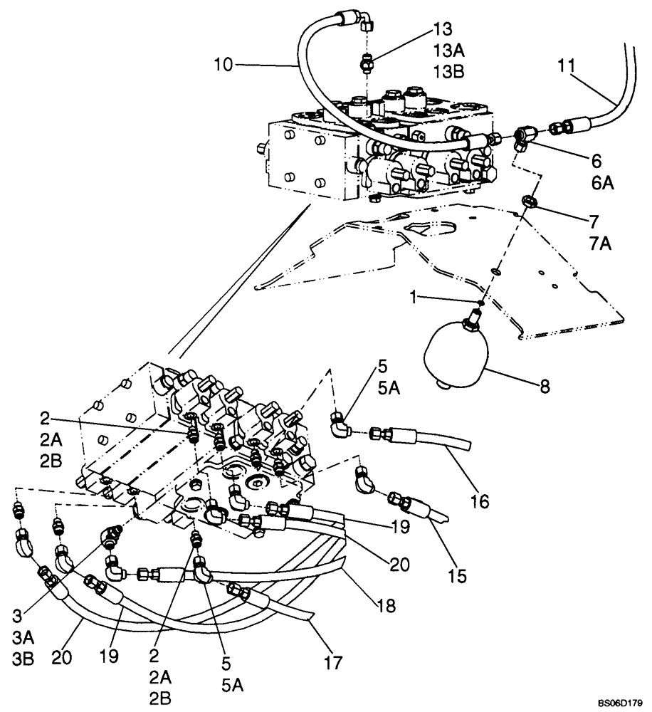 Схема запчастей Case 821E - (08-13A) - HYDRAULICS - LOADER CONTROLS - PILOT CONTROL LINES (08) - HYDRAULICS