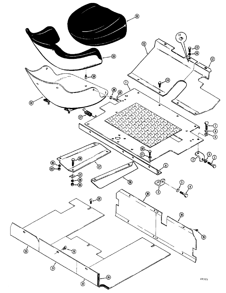 Схема запчастей Case W9B - (128) - PLATFORM, FLOOR PLATES AND SEAT (09) - CHASSIS