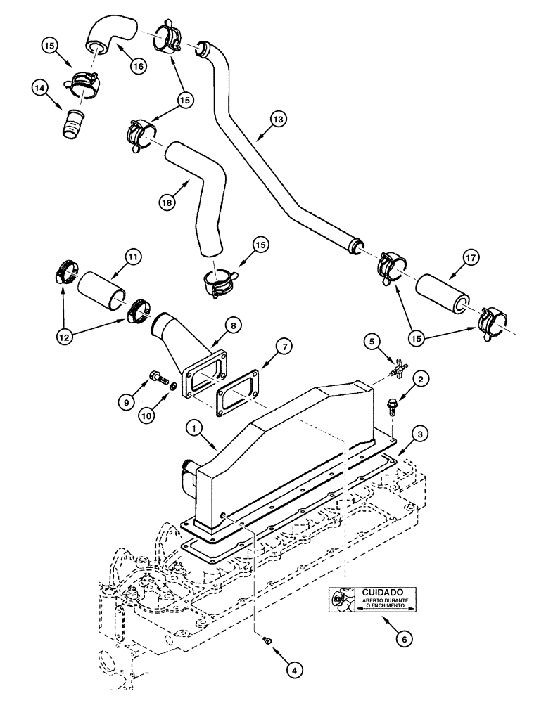 Схема запчастей Case 845 - (02-24[01]) - AFTERCOOLER TUBES (02) - ENGINE