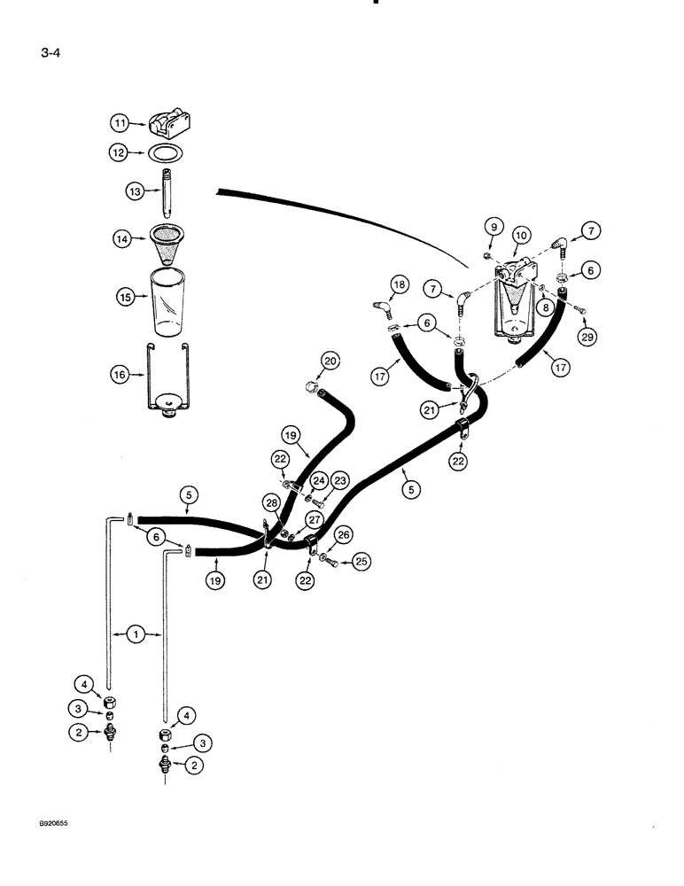 Схема запчастей Case 821 - (3-004) - FUEL LINES AND SEDIMENT BOWL (03) - FUEL SYSTEM