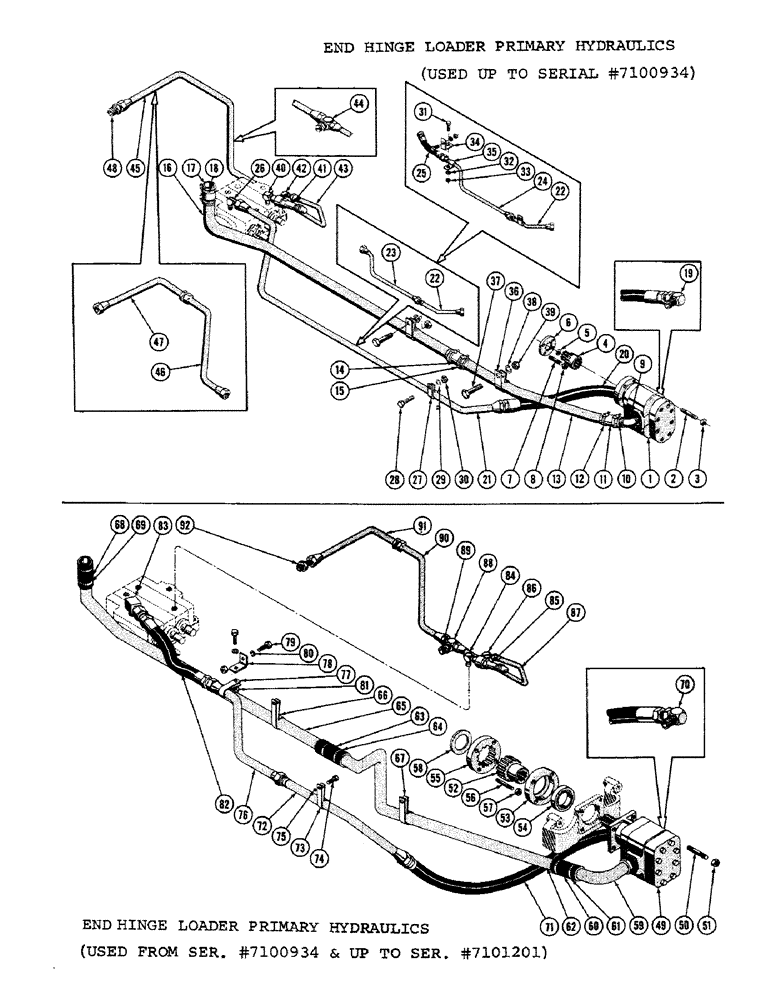 Схема запчастей Case 1000C - (212) - END HINGE LOADER PRIMARY HYDRAULICS, USED UP TO SERIAL NUMBER 7100934 (05) - UPPERSTRUCTURE CHASSIS