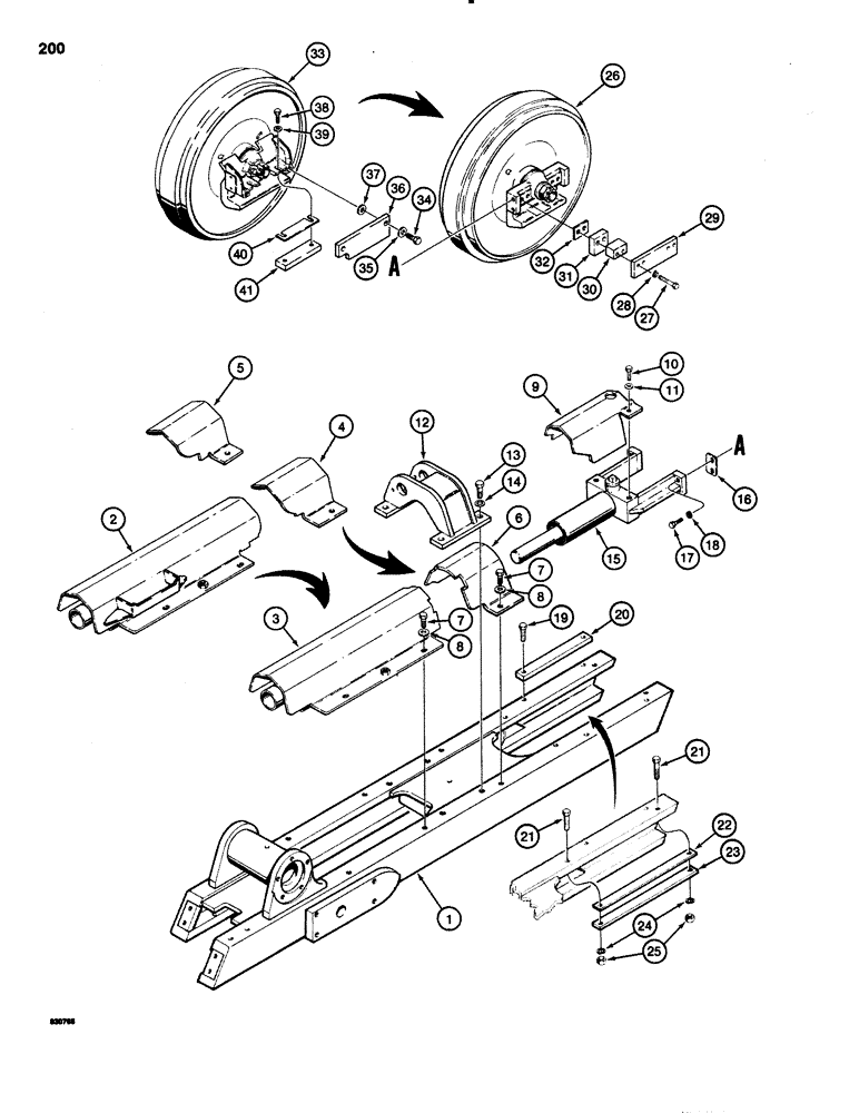 Схема запчастей Case 1150C - (200) - IDLER AND RECOIL SYSTEM MOUNTING, R25650 IDLER AND MOUNTING, IF USED (11) - TRACKS/STEERING