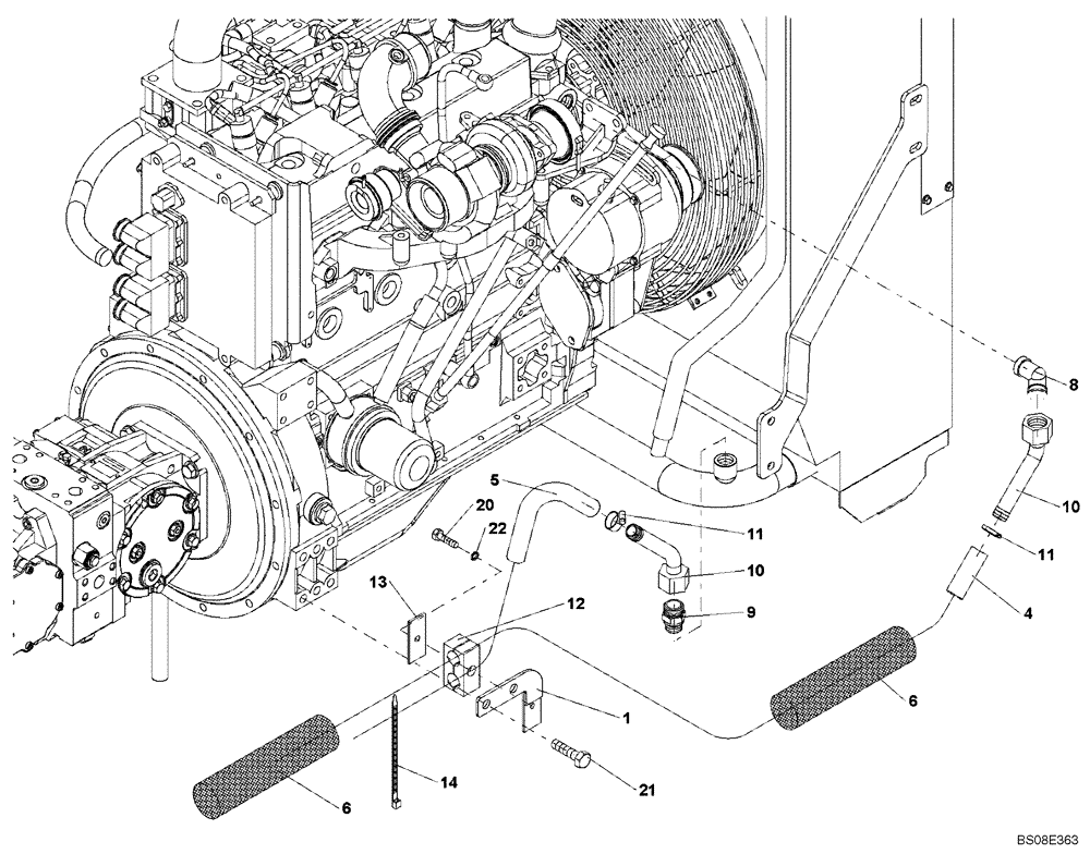 Схема запчастей Case SV210 - (09-64[01]) - HEATER CONNECTION, ENGINE (GROUP 606) (ND138839) (09) - CHASSIS/ATTACHMENTS