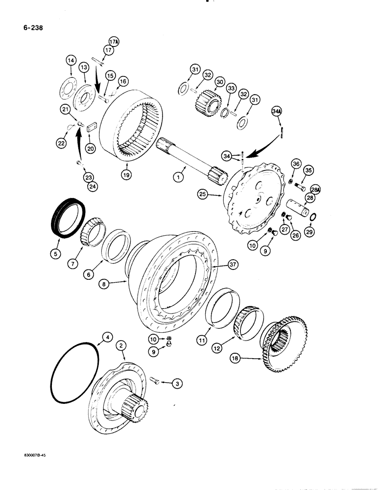 Схема запчастей Case 1455B - (6-238) - PLANETARY FINAL DRIVE, IF USED, 1450B DOZER AND 1455B LOADER MODELS HUB & PLANETARY (06) - POWER TRAIN