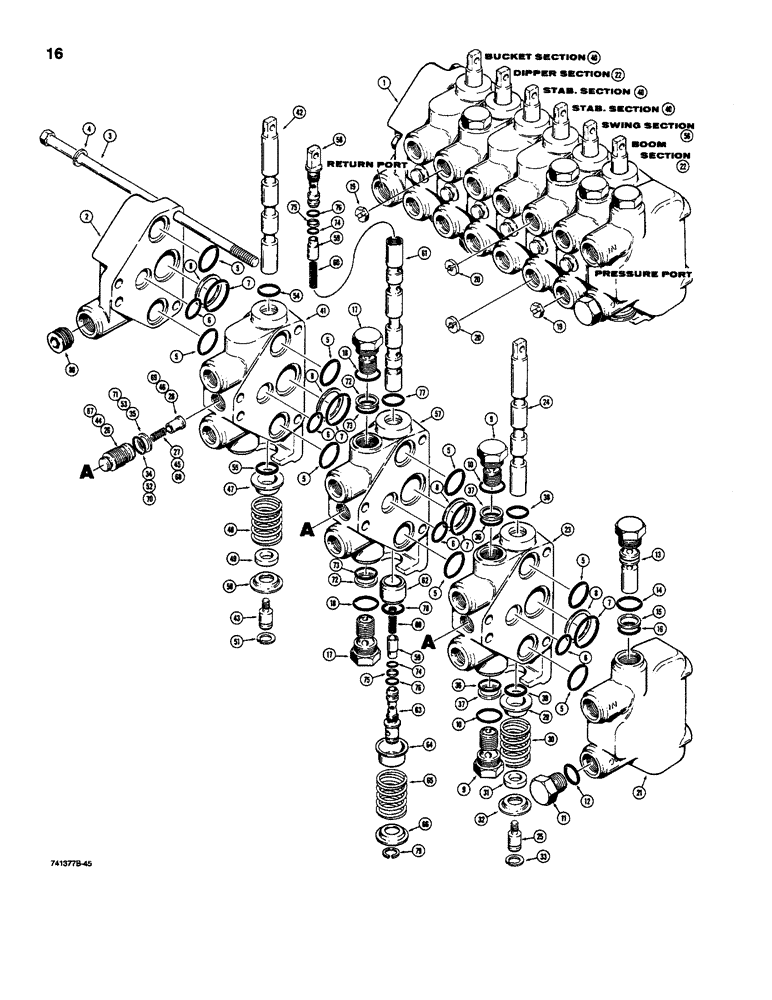 Схема запчастей Case D130 - (9-16) - H528844 BACKHOE CONTROL VALVE 