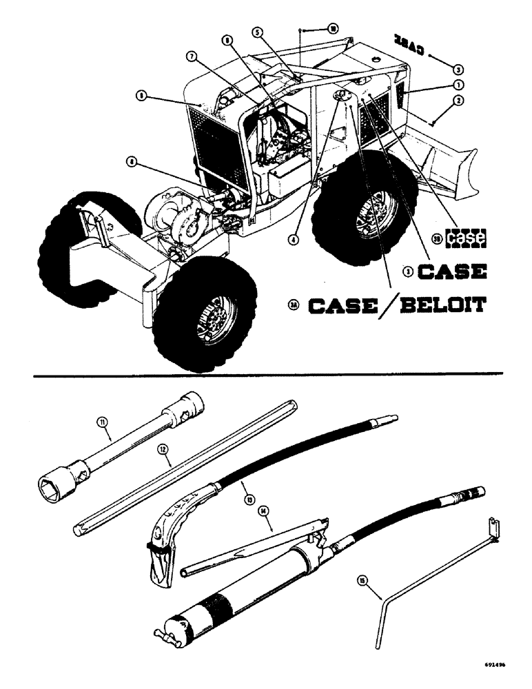 Схема запчастей Case 300 - (206) - IDENTIFICATION PLATES, DECALS AND TOOLS, IDENTIFICATION PLATES AND DECALS, TOOLS (12) - Chassis/Attachments