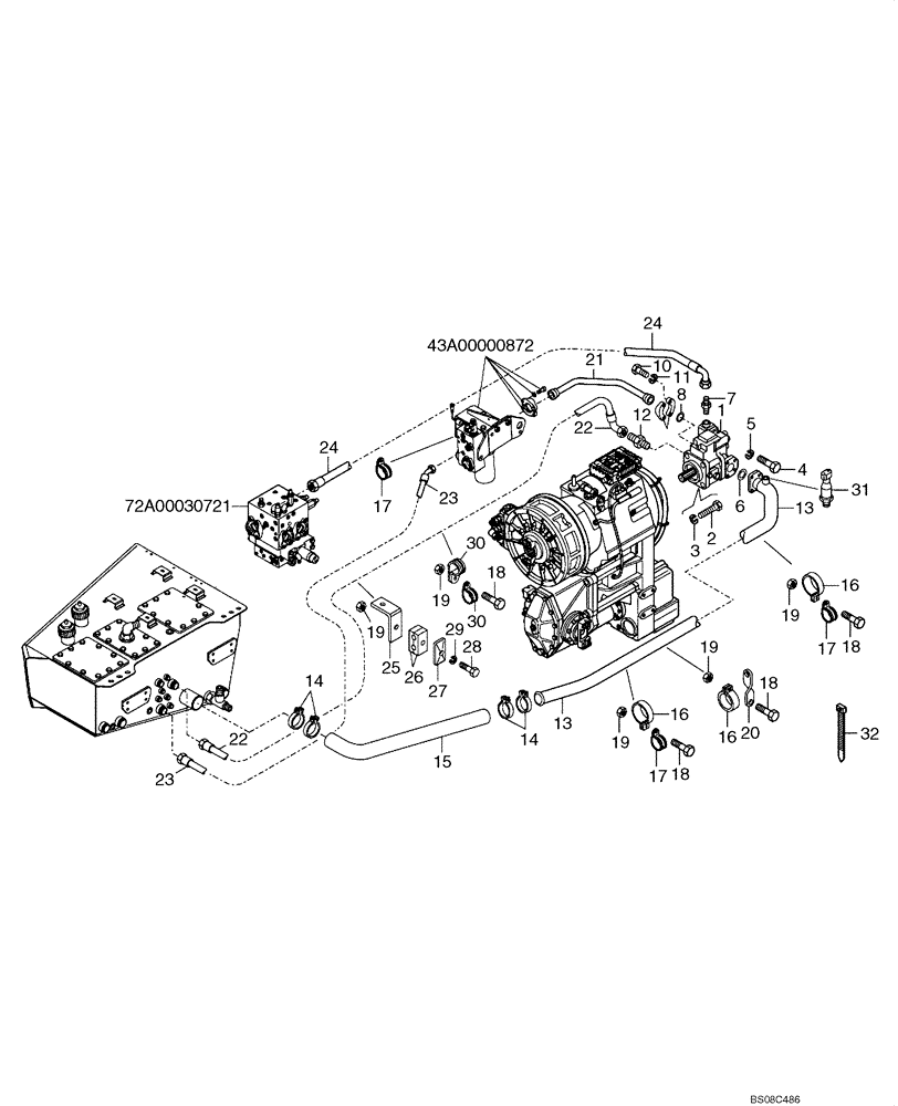 Схема запчастей Case 335B - (43A01010871[001]) - HYDRAULIC CIRCUIT, STEERING PUMP (SIMPLE MUX P.I.N. HHD0335BN8PG58100 AND AFTER) (87748823) (09) - Implement / Hydraulics / Frame / Brakes