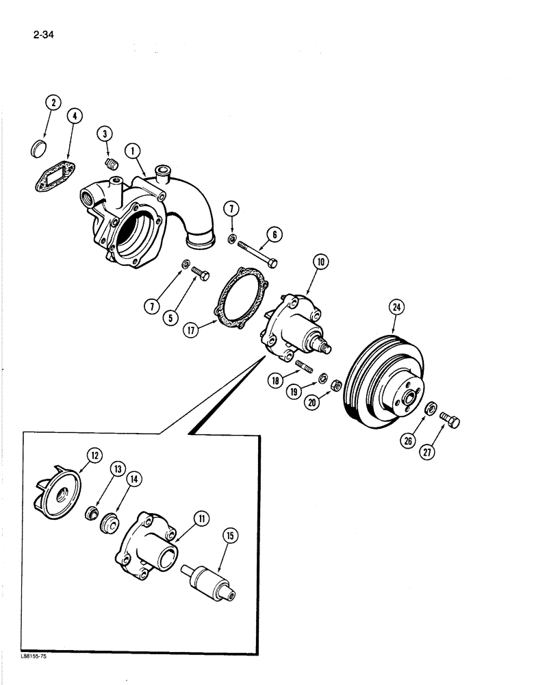 Схема запчастей Case 1080B - (2-34) - WATER PUMP, 504BDT ENGINE (02) - ENGINE