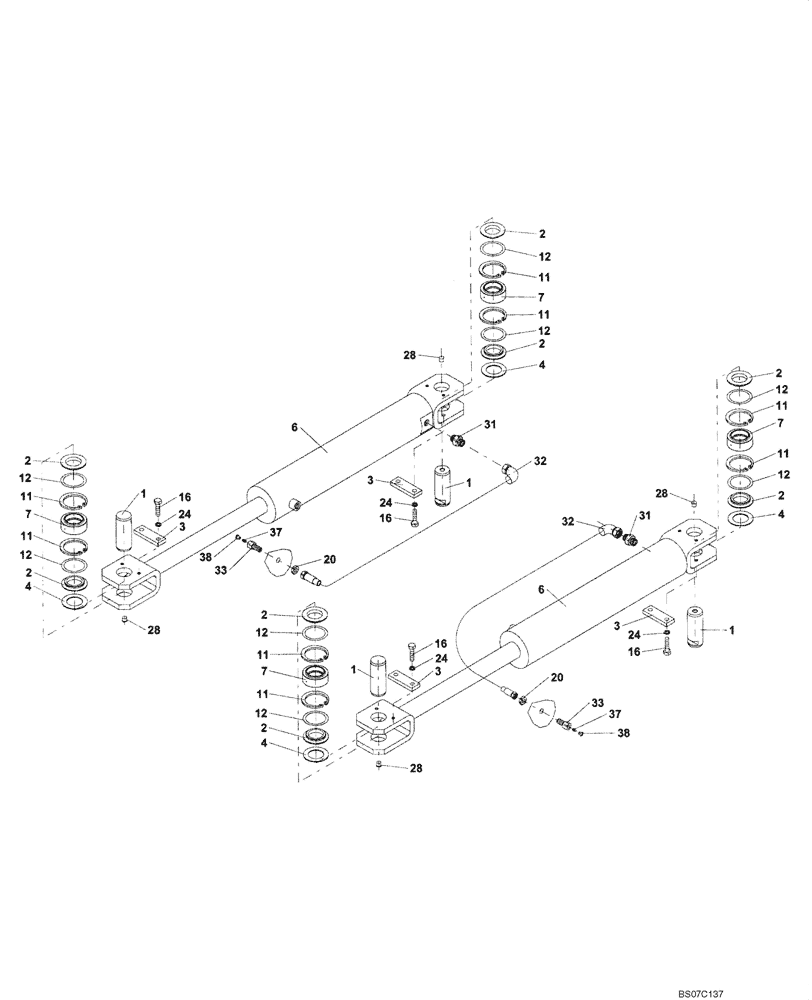 Схема запчастей Case SV212 - (06-004-00[01]) - STEERING - CYLINDER (GROUP 372) (ND126675) (05) - STEERING